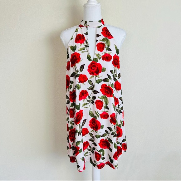 Forever 21 White Roses Keyhole Cutout Shift Mini Dress - Picture 5 of 8